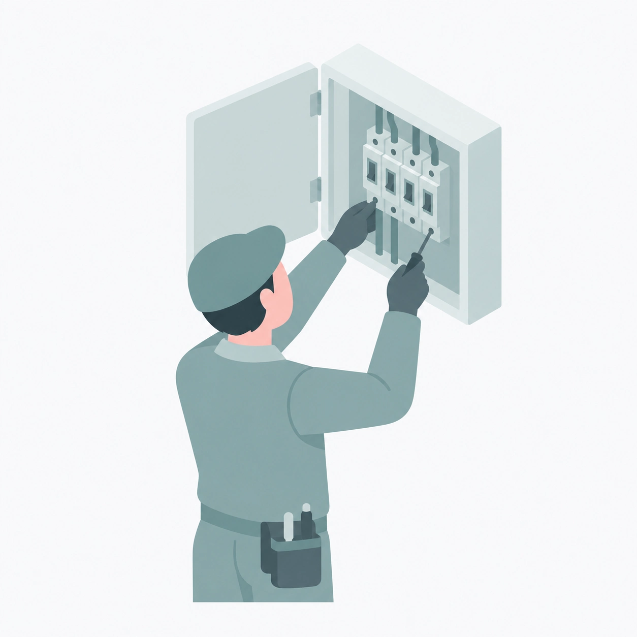 分電盤を点検する技術者のイラスト