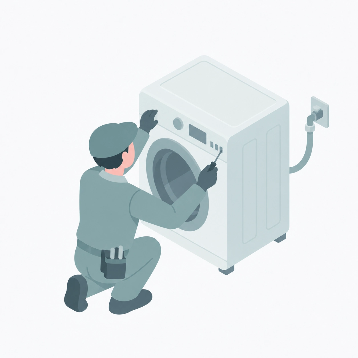 洗濯機を修理する技術者のイラスト